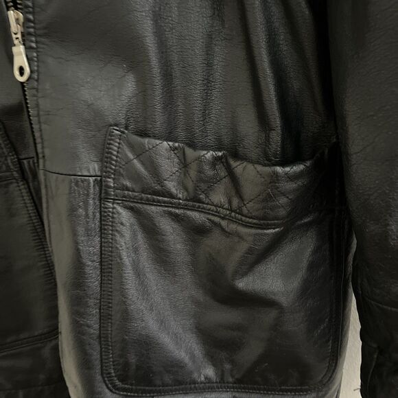 CLIMATE ZONE Vintage Hooded Black Leather Long Jacket Minimalist Streetwear- Med - Picture 6 of 9